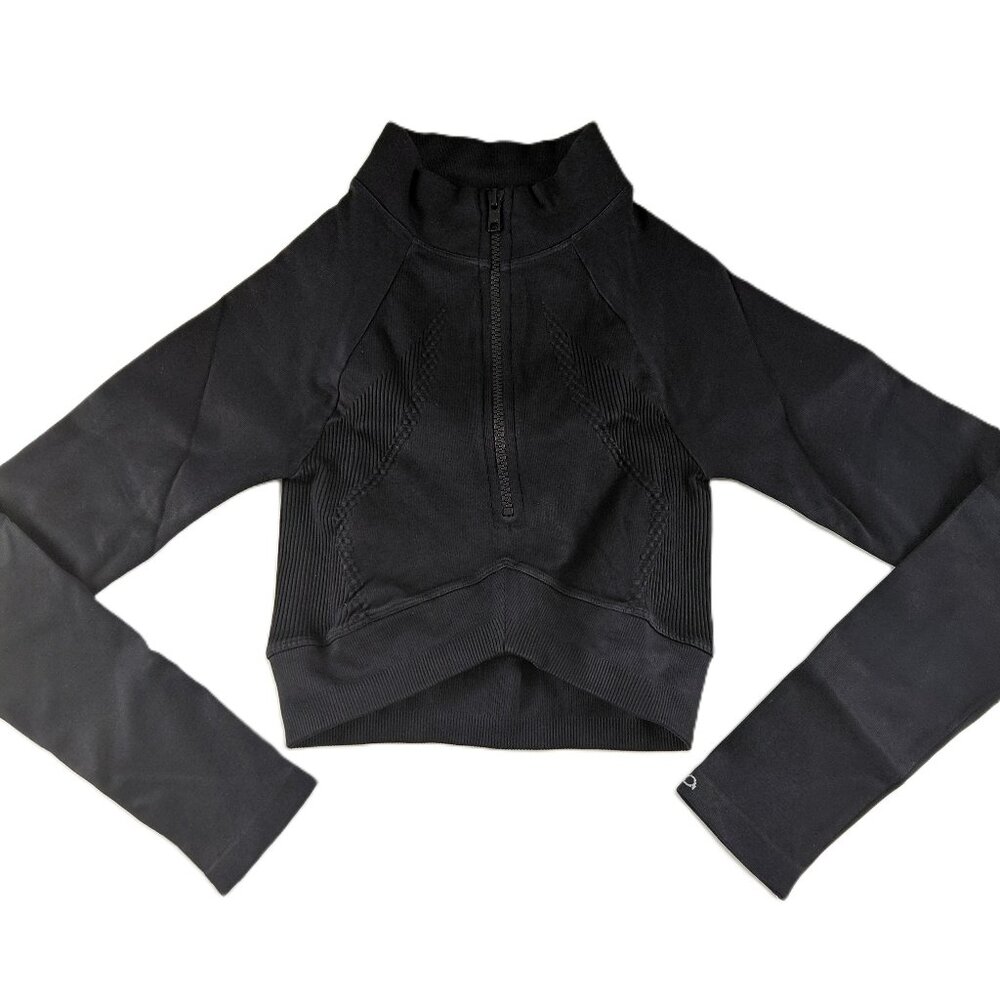 Joja Exhale Quarter Zip Cropped Jacket Women's Size Small Black Athletic